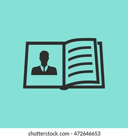 Book vector icon. Black illustration isolated on green background for graphic and web design.