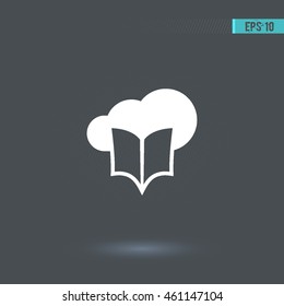 Book vector icon. Cloud pictogram. Graphic symbol for web design, logo. White glyph on a gray background. Isolated sign.