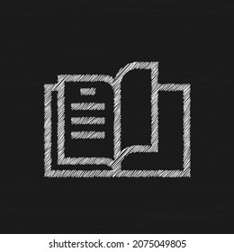 Icono del vector del libro. Símbolo de biblioteca. Esbozar un pictograma de estilo aislado en el fondo negro