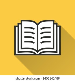 Book vector icon with long shadow. Simple illustration isolated on yellow background for graphic and web design.
