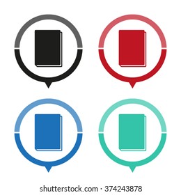 Book - vector icon; map pointer;  message bubble