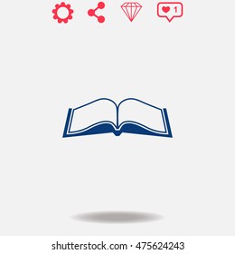 Book vector icon on grey background.