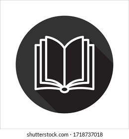Book vector icon. Open book flat sign design. Book linear icon. Magazine icon. Document symbol pictogram. EPS 10 sign. Round icon design