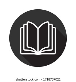 Book vector icon. Open book flat sign design. Book linear icon. Magazine icon. Document symbol pictogram. EPS 10 sign. Round icon design
