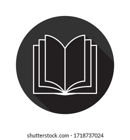 Book vector icon. Open book flat sign design. Book linear icon. Magazine icon. Document symbol pictogram. EPS 10 sign. Round icon design