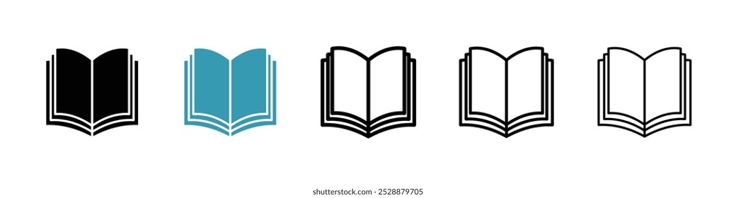 Book vector icon set in black and blue colors.