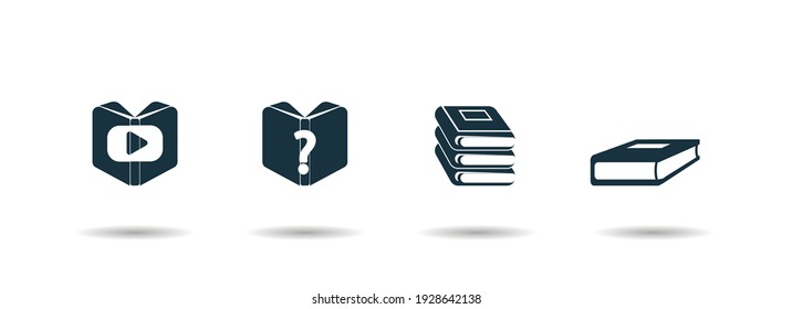 book vector icon set, books simple black icon