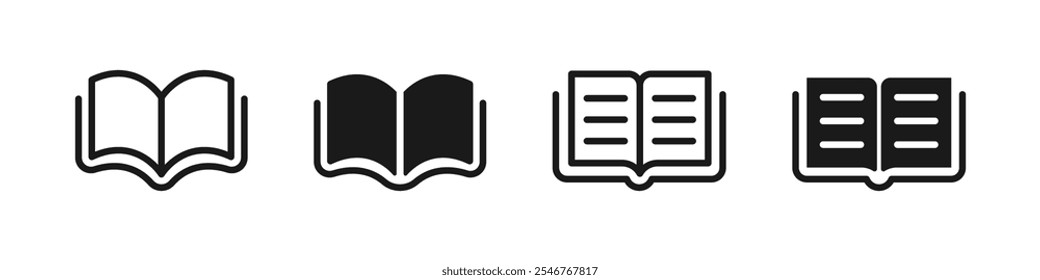 Book vector icon set. Books open flat and outline icons.