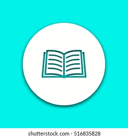 Book vector icon with shadow. Round button for website and mobile app illustration. Background easily be changed to any color.