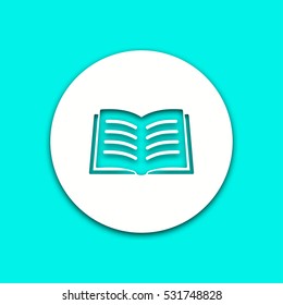 Book vector icon with shadow. Round button for website and mobile app illustration. Background easily be changed to any color.