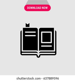 Book Vector Icon, The symbol of opened book with bookmark inside. Simple, modern flat vector illustration for mobile app, website or desktop app   