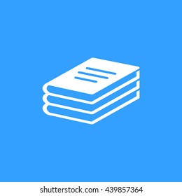 Book vector icon. White Illustration isolated on blue background for graphic and web design.