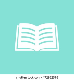 Book vector icon. White illustration isolated on green background for graphic and web design.