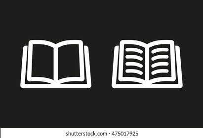 Book vector icon. White illustration isolated on black background for graphic and web design.