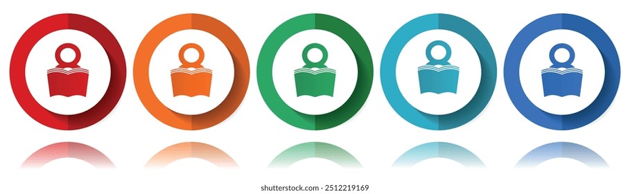 Book vector icons, flat icon set for logo design, webdesign and mobile applications, colorful web button collection in eps 10