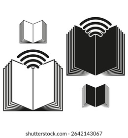 Book vector icons. Reading wireless symbol. Open book signs. Wi Fi knowledge shape.
