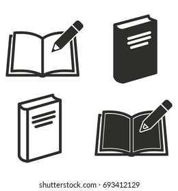 Book vector icons set. Black Illustration isolated for graphic and web design.