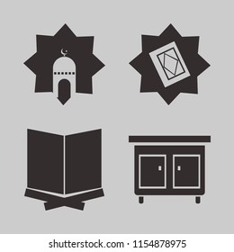 book vector icons set. with nightstand, islamic mosque and holy quran in set