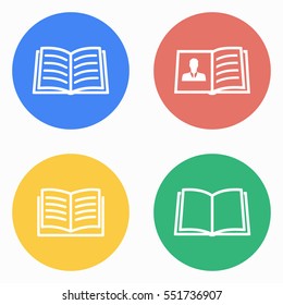 Book vector icons set. White illustration isolated for graphic and web design.