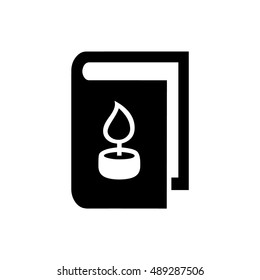 Book vector illustration. Book icon with candle flame symbol