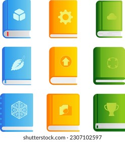 Book vector illustration set. Books icon pack vector. Colorful book icons for symbol education, school, study, student and library. Back to school stationery design graphic resource