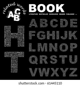 BOOK. Vector letter collection. Illustration with different association terms.