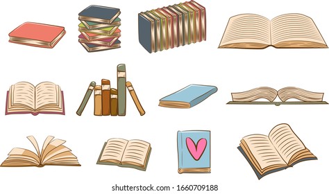 Diseño de cliparte gráfico de colección de conjuntos de vectores de libros