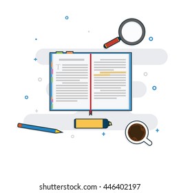 Book view from top with flat outline design