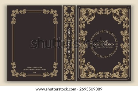 A book with a vintage vector cover in dark brown and gold tones, decorated with an exquisite ornament and frame. A template for classic editions, retro designs, and collectible projects.