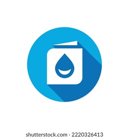 Libro con icono de gota de agua vector, sombra larga estilo de diseño plano