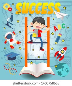 book is the way of success. or student going up stair illustration vector