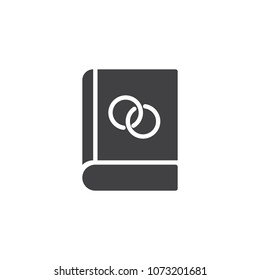Book with wedding rings vector icon. filled flat sign for mobile concept and web design. Education simple solid icon. Symbol, logo illustration. Pixel perfect vector graphics
