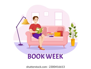 Book Week Events Vector Illustration with People Reading or Students Study Textbooks in Flat Cartoon Hand Drawn Landing Page Templates