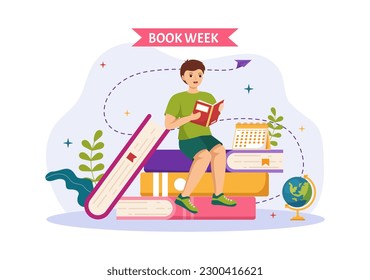 Book Week Events Vector Illustration with People Reading or Students Study Textbooks in Flat Cartoon Hand Drawn Landing Page Templates