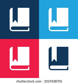 Buch mit weißem Lesezeichen, blau und rot, vier Farben minimaler Icon-Set