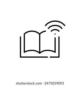 Book and wi-fi. Digital library. Access to online learning resources. Pixel perfect vector icon