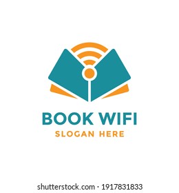 Book wifi logo design template. Online reading book symbol. Education technology concept.