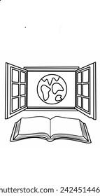 Book is a window to the world. Black and white design vector