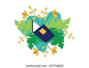 book wit leaf vector illustration. ornament vector, flat design. colorful, background illustration