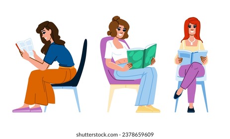book woman reading chair vector. relax person, lifestyle leisure, home rest book woman reading chair character. people flat cartoon illustration