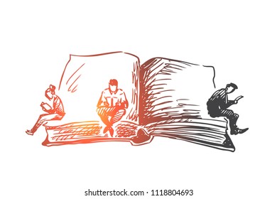 Book, world, day, reading concept. Hand drawn people reading books at world book's day concept sketch. Isolated vector illustration.