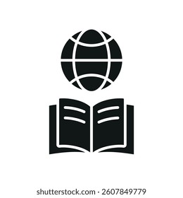 Book with world globe icon symbolizes global literacy, education, and cultural exploration