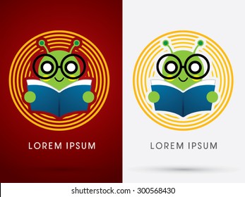 Book Worm, Cartoon Cute, On Cycle Line Background, Graphic Vector.