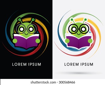 Book Worm, Cartoon Cute, On Spin Background, Graphic Vector.