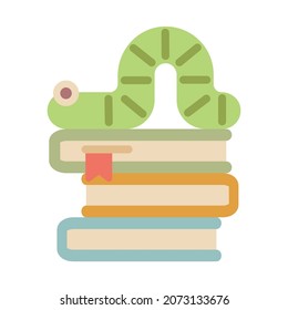 Book Worm Icon, Vector Illustration In Cartoon Style. Flat Design For Mobile App And Web Sites. 