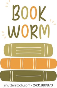 Book Worm Lettering Sticker Vector Illustration