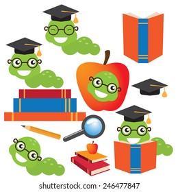 Book Worm Vector Illustration