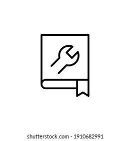 Libro con el icono de línea en francés para la plantilla web y la aplicación. Concepto de ayuda y soporte técnico. Diseño de ilustración vectorial en fondo blanco. EPS 10