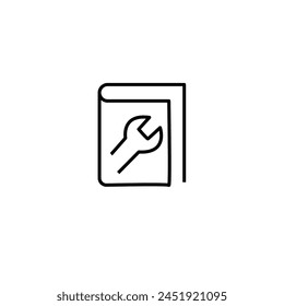 Book with wrench line icon for web template and app. Help and support concept. Vector illustration design on white background. Editable stroke EPS 10