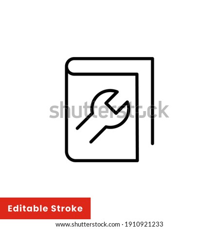 Book with wrench line icon for web template and app. Help and support concept. Vector illustration design on white background. Editable stroke EPS 10